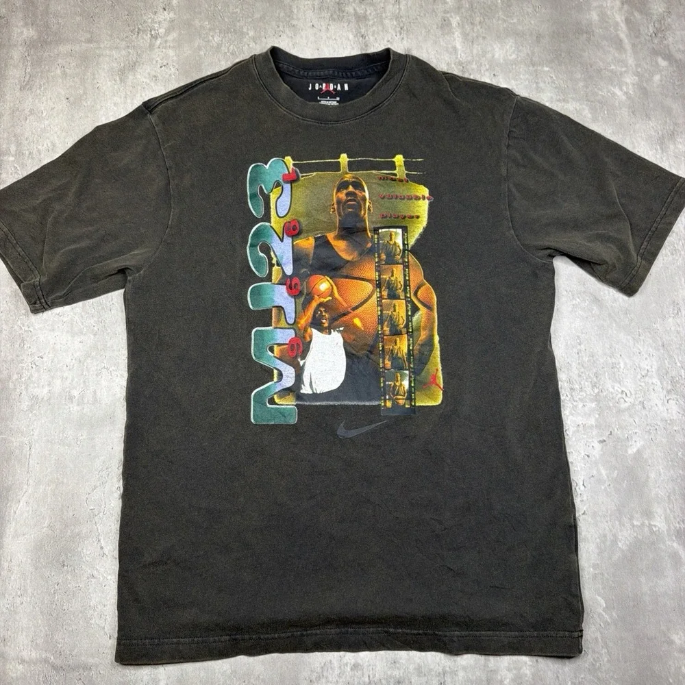 Air Jordan MJ23 1996 Graphic Washed Black Olive T-Shirt Size Small NBA Nike USA